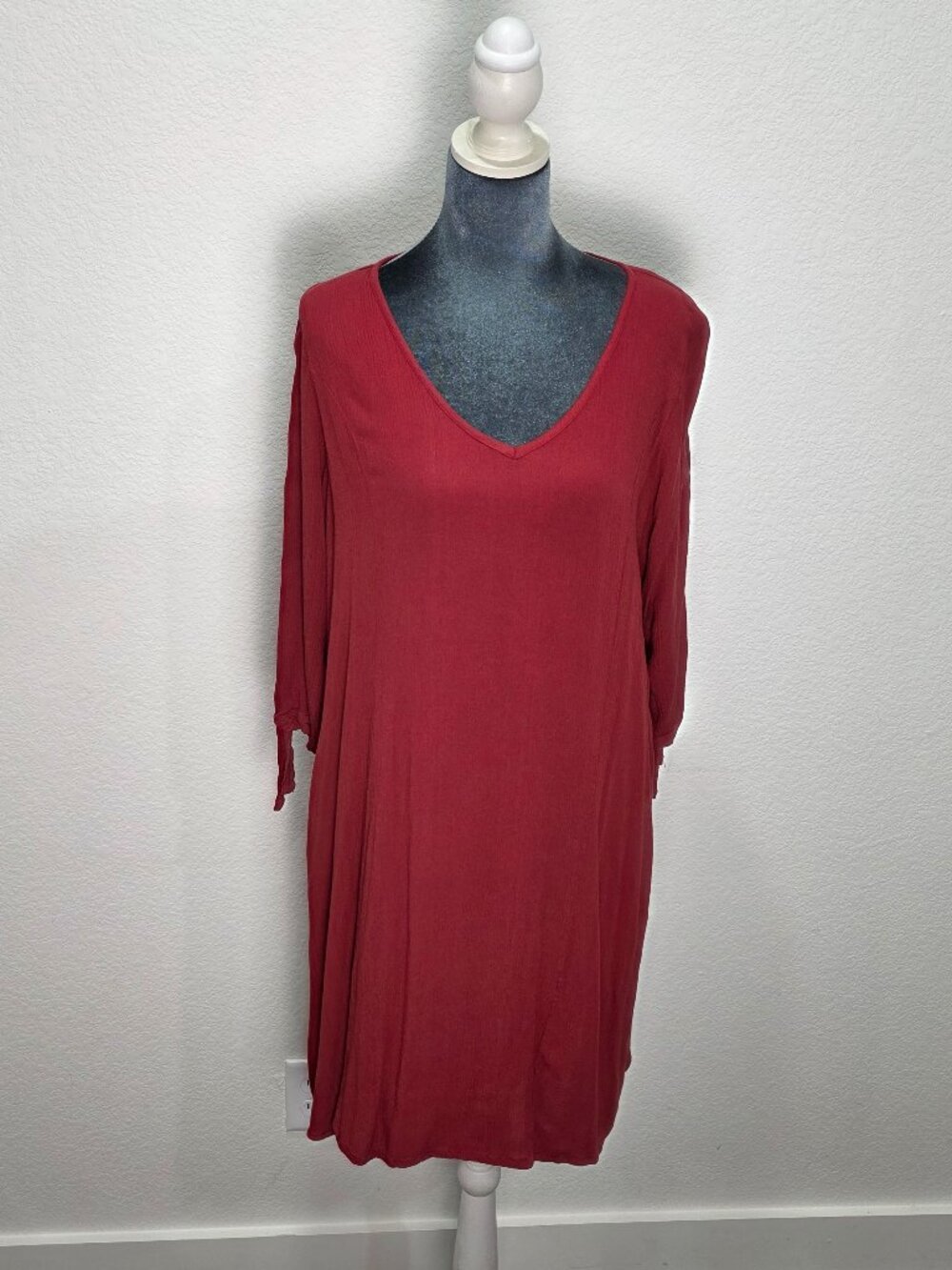Soft Surroundings Hera Dress Large L Cardinal Red Boho V-Neck Lined Tie Sleeve
